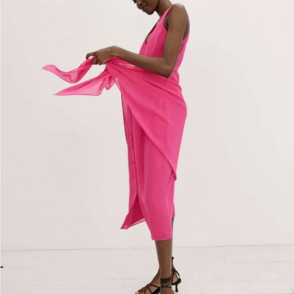 HATCH Maternity Jaden Pink Sleeveless Button Chiffon Wrap Dress XL